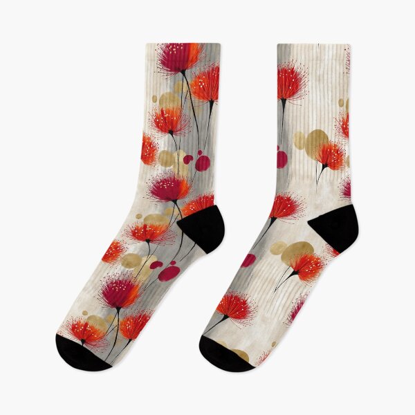 Item preview, Radiant Fireflower Dance – Bold Red and Gold Botanical Pattern designed and sold by Moisky Patterns.