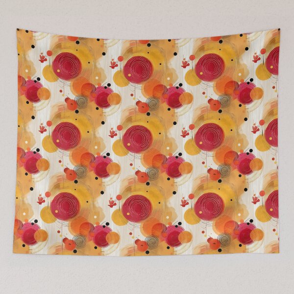 Item preview, Solar Whispers – Vibrant Abstract Circles in Red and Gold designed and sold by Moisky Patterns.
