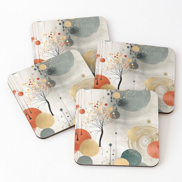 Item preview, Cosmic Tree – Abstract Planetary Dance in Gold and Coral designed and sold by Moisky Patterns.