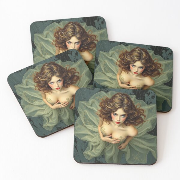 Item preview, Beautiful girl in green dress Art Nouveau style artwork designed and sold by Vintage Designs +.