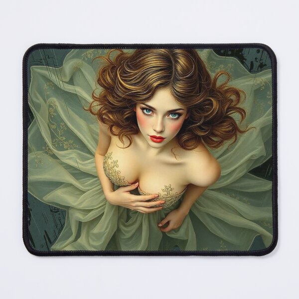 Item preview, Beautiful girl in green dress Art Nouveau style artwork designed and sold by Vintage Designs +.