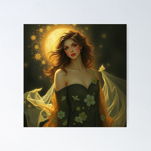 Item preview, Art Nouveau painting beautiful girl in flowing dress designed and sold by Vintage Designs +.