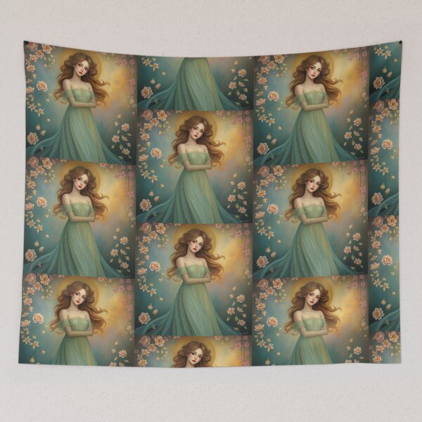 Item preview, Art Nouveau painting beautiful girl in flowing dress designed and sold by Vintage Designs +.