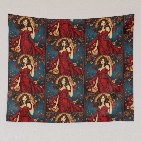 Item preview,  Art Nouveau painting beautiful girl in flowing dress designed and sold by Vintage Designs +.