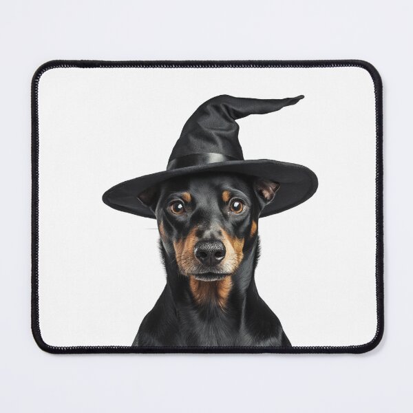 Item preview, German Pinscher Dog Wearing Halloween Witch Hat designed and sold by LazyOwlStore.