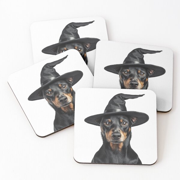 Item preview, German Pinscher Dog Wearing Halloween Witch Hat designed and sold by LazyOwlStore.