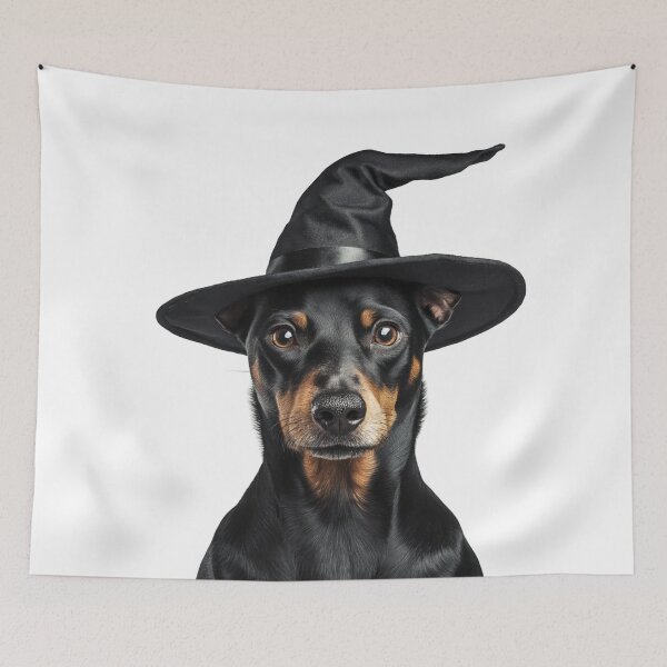 Item preview, German Pinscher Dog Wearing Halloween Witch Hat designed and sold by LazyOwlStore.