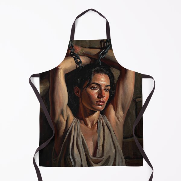 Item preview, Girl in a dungeon with her arms chained above her head vintage Expressionist painting art designed and sold by Vintage Designs +.