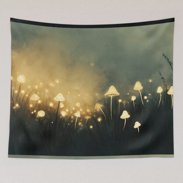Item preview, Mushroomcore Art: Misty Glowing Meadow designed and sold by bapupa.