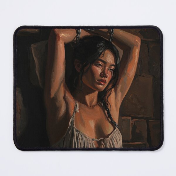 Item preview, Girl in a dungeon with her arms chained above her head vintage Expressionist painting art designed and sold by Vintage Designs +.
