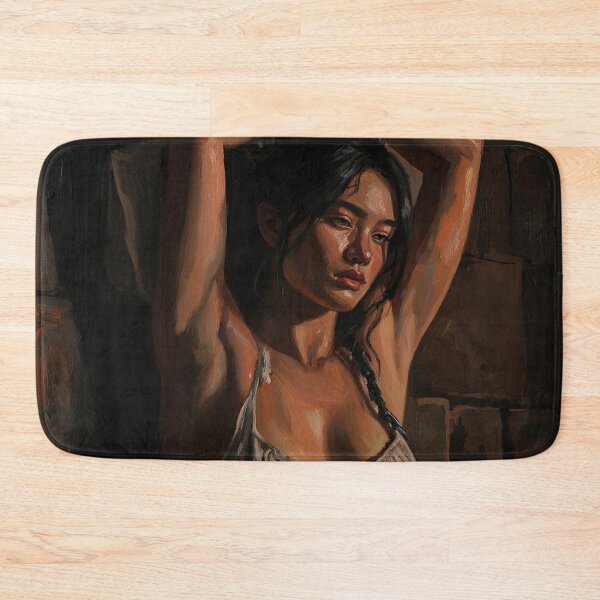 Item preview, Girl in a dungeon with her arms chained above her head vintage Expressionist painting art designed and sold by Vintage Designs +.