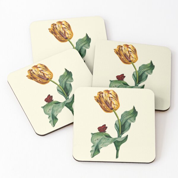 Item preview, Antique Yellow and Red Tulip With Red Butterfly designed and sold by IrisAndIvy.