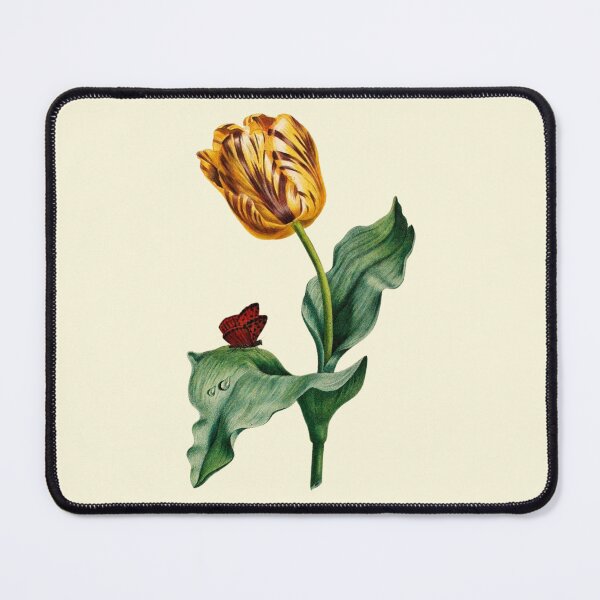 Item preview, Antique Yellow and Red Tulip With Red Butterfly designed and sold by IrisAndIvy.