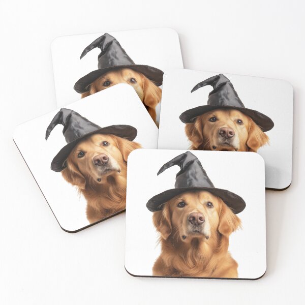 Item preview, Golden Retriever Dog Wearing Halloween Witch Hat designed and sold by LazyOwlStore.