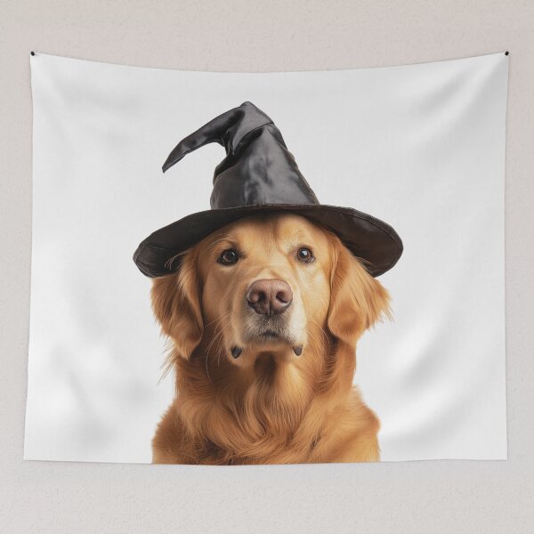 Item preview, Golden Retriever Dog Wearing Halloween Witch Hat designed and sold by LazyOwlStore.