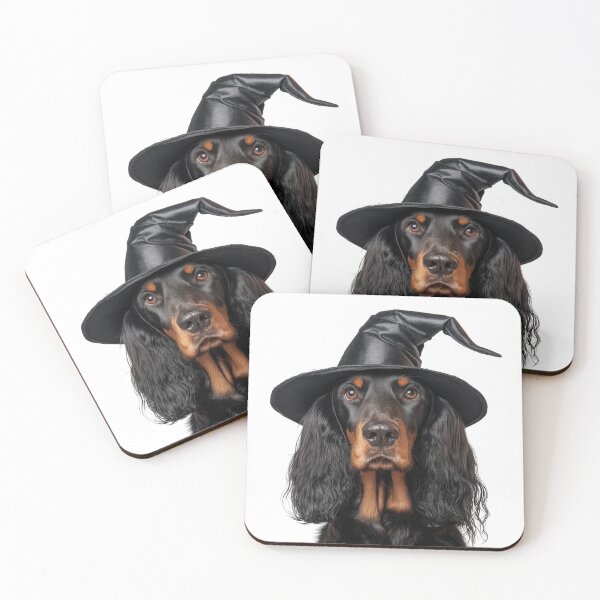 Item preview, Gordon Setter dog Wearing Halloween Witch Hat designed and sold by LazyOwlStore.
