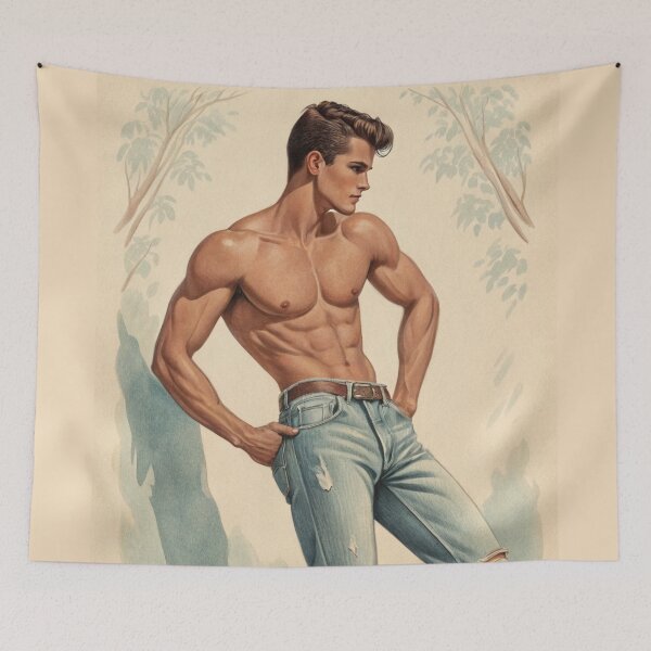 Item preview, Pin-up male in jeans posing 1 designed and sold by gayishdesign.
