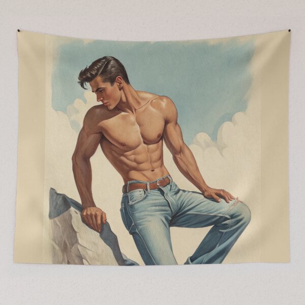 Item preview, Pin-up male in jeans posing 2 designed and sold by gayishdesign.
