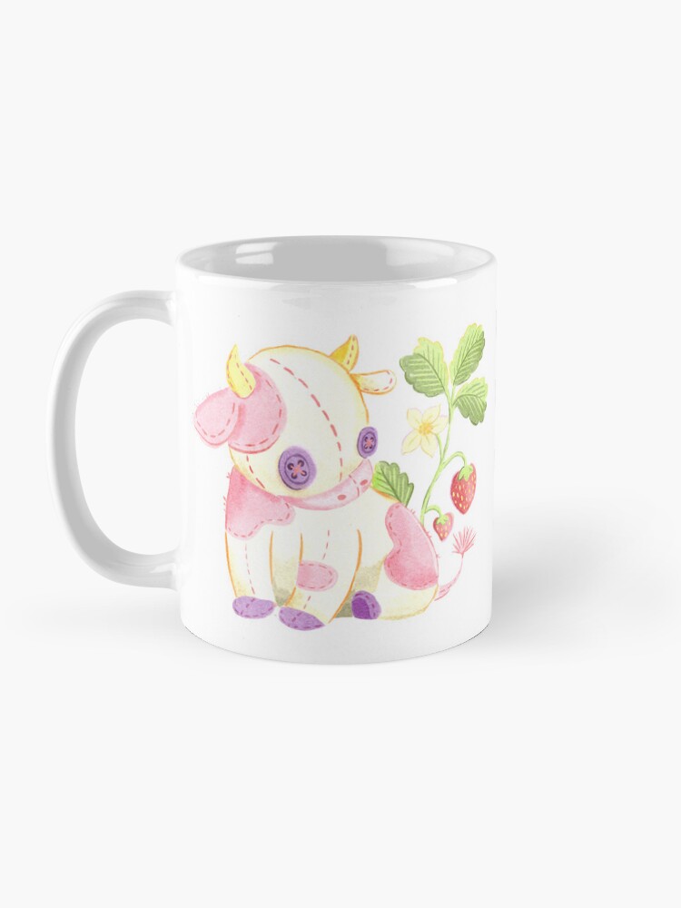 Thumbnail 3 of 6, Coffee Mug, Strawberry Cow Plushie in Watercolor designed and sold by narwhalwall.