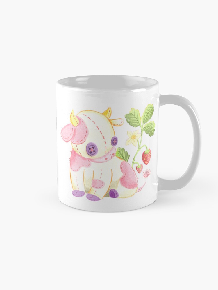 Thumbnail 5 of 6, Coffee Mug, Strawberry Cow Plushie in Watercolor designed and sold by narwhalwall.