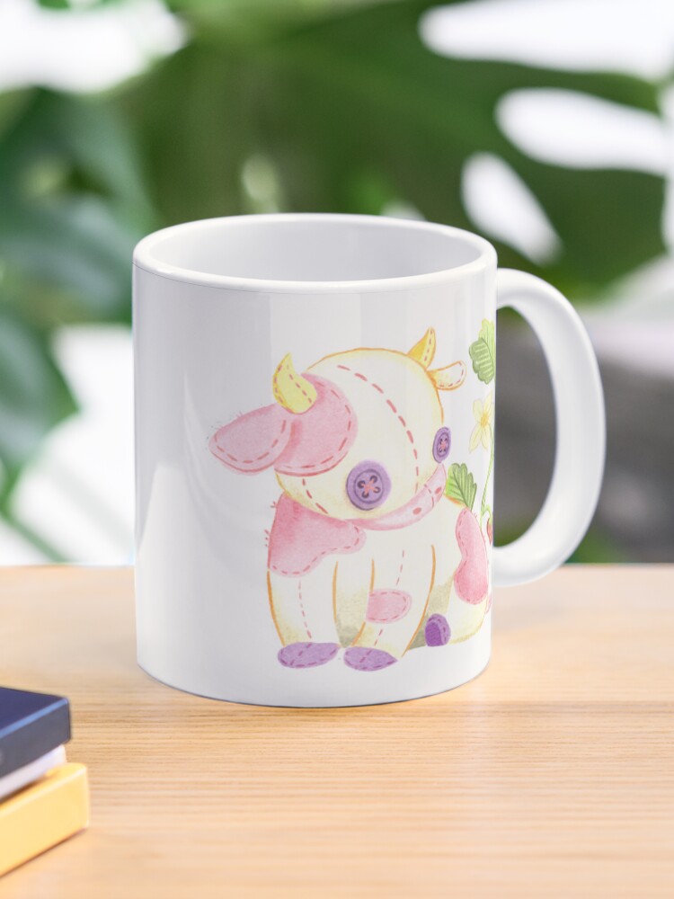 Thumbnail 1 of 6, Coffee Mug, Strawberry Cow Plushie in Watercolor designed and sold by narwhalwall.