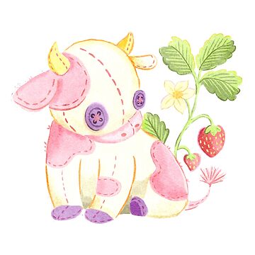 Artwork thumbnail, Strawberry Cow Plushie in Watercolor by narwhalwall