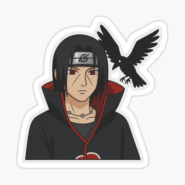 Aperçu de l'œuvre Autocollant Itachi Uchiha – Thème Corbeau et Mangekyō Sharingan – Art Naruto minimaliste créée et vendue par ColorSplash123.