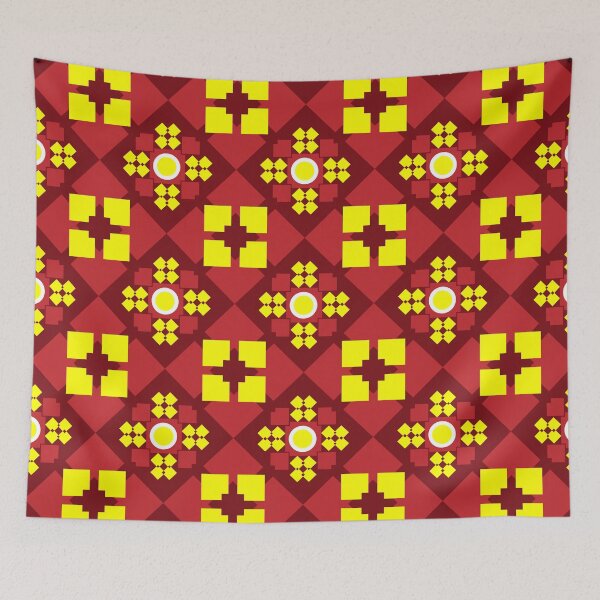 Item preview, Inspired by native design and spiritual pattern,this boho textile uses yellow ikat floral on deep red  designed and sold by zephstudoartist.