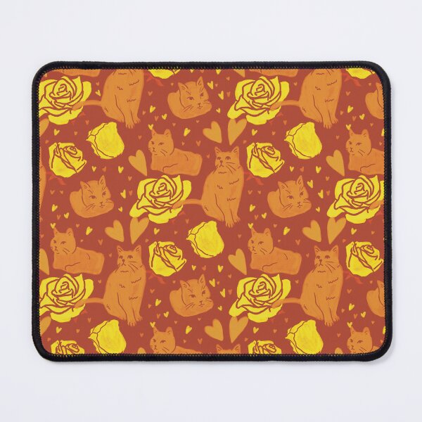 Item preview, Orange cat and yellow roses pattern designed and sold by mangopuffstudio.