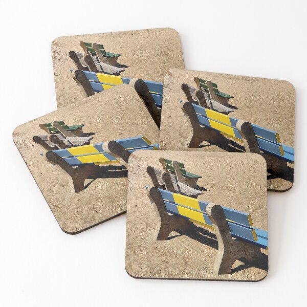 Item preview, Colorful benches on the beach designed and sold by Raineylanes.