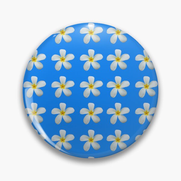 Item preview, White Frangipani Flowers with blue background | Australian tropical flowers designed and sold by Lindsay Marie Patterns.