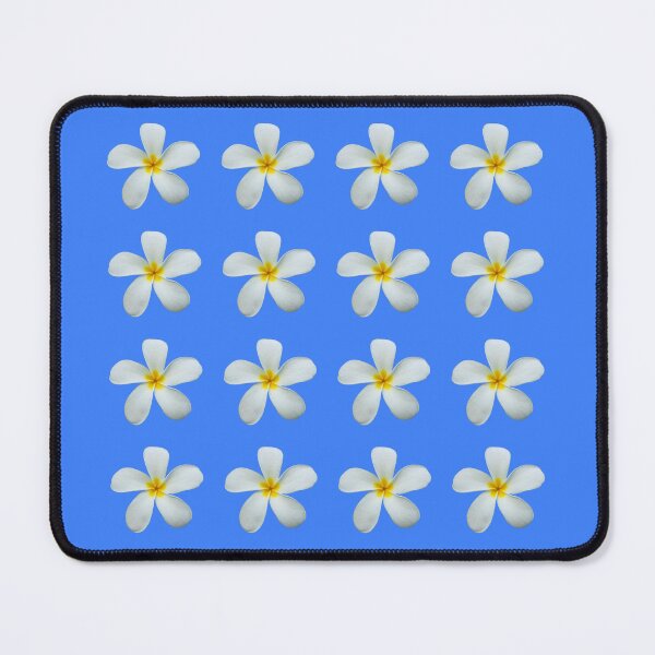 Item preview, White Frangipani Flowers with blue background | Australian tropical flowers designed and sold by Lindsay Marie Patterns.