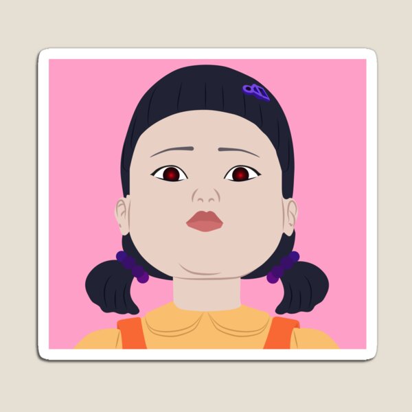 Aperçu de l'œuvre La poupée Young Hee de Squid Game Netflix créée et vendue par KamiTrendz.