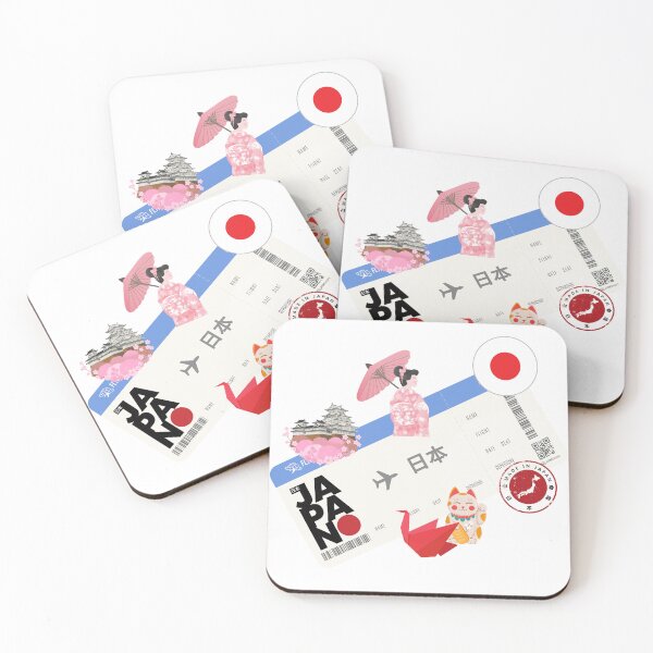 Item preview, Japan airline ticket illustration with cultural symbols designed and sold by Alasha94.
