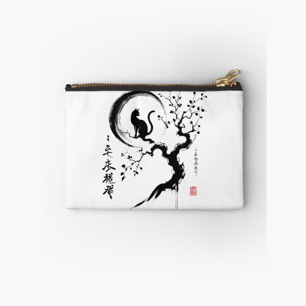 Item preview, Cat And Moon Japanese Art Cherry Blossom Ink Art designed and sold by Kimberley King Art  King Art.