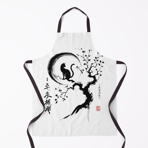 Item preview, Cat And Moon Japanese Art Cherry Blossom Ink Art designed and sold by Kimberley King Art King Art.