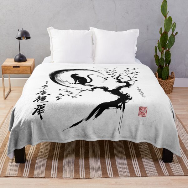 Item preview, Cat And Moon Japanese Art Cherry Blossom Ink Art designed and sold by Kimberley King Art  King Art.