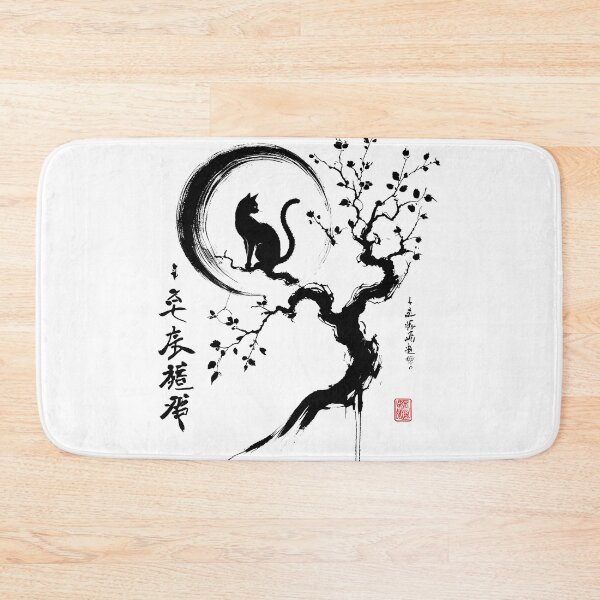 Item preview, Cat And Moon Japanese Art Cherry Blossom Ink Art designed and sold by Kimberley King Art  King Art.
