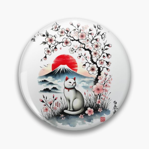 Item preview, Cherry Blossom Tree Japanese Cat At Fuji Mountain designed and sold by Kimberley King Art  King Art.