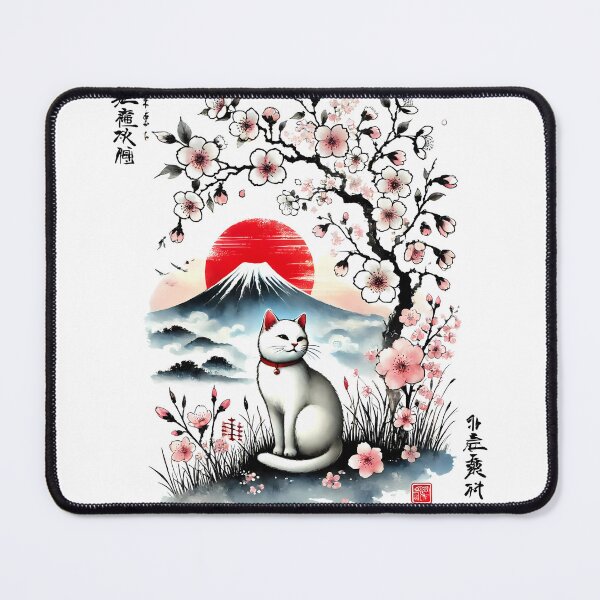 Item preview, Cherry Blossom Tree Japanese Cat At Fuji Mountain designed and sold by Kimberley King Art  King Art.