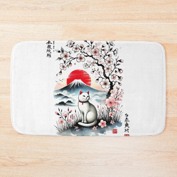 Item preview, Cherry Blossom Tree Japanese Cat At Fuji Mountain designed and sold by Kimberley King Art  King Art.