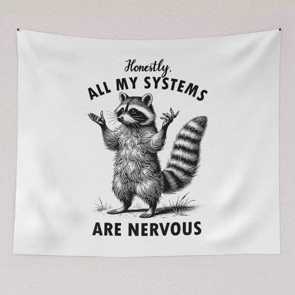 Item preview, Honestly All My Systems Are Nervous Raccoon Funny Retro 90s designed and sold by Kimberley King Art  King Art.
