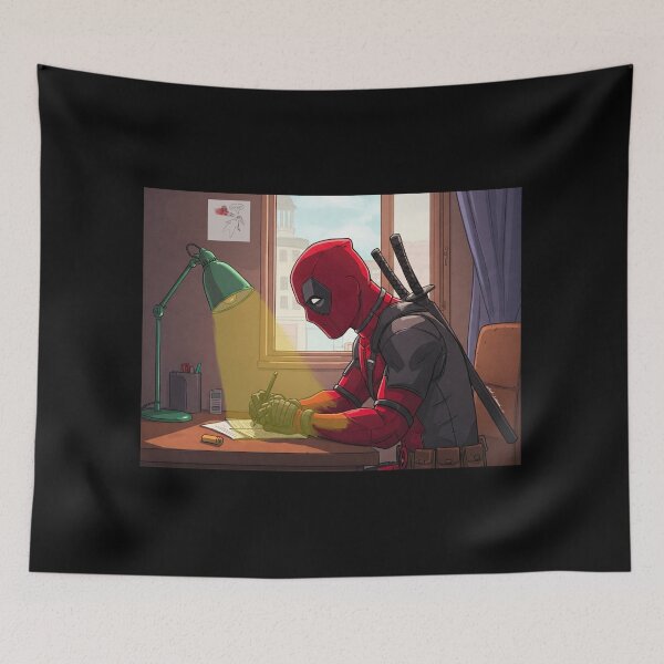 Aperçu de l'œuvre Le héros en costume rouge Deadpool au travail créée et vendue par Dothestarkman.