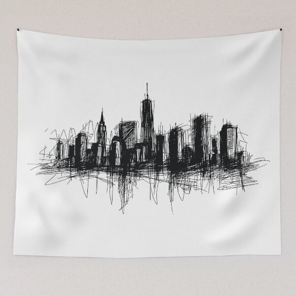 Item preview, ballpoint pen drawing of New York skyline designed and sold by byBenci.