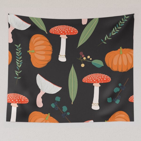 Item preview, Seamless autumn pattern with leaves, berries, pumpkin, mushrooms and branches. designed and sold by MatyKotiv.