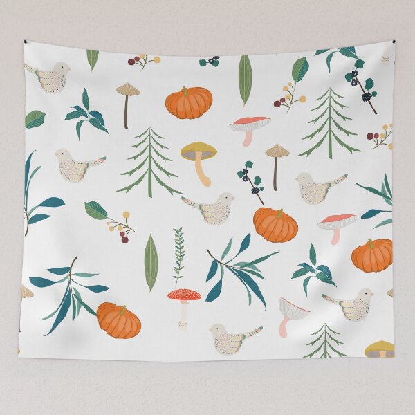 Item preview, Seamless childish pattern with cute mushrooms and birds in the wood. Creative autumn forest. designed and sold by MatyKotiv.