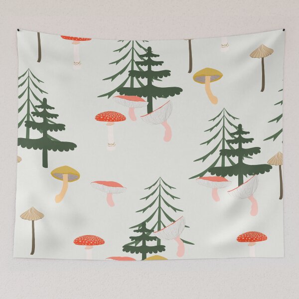 Item preview, Seamless childish pattern with cute mushrooms in the wood. Creative autumn forest. designed and sold by MatyKotiv.