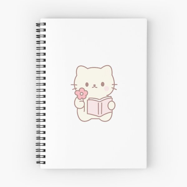 Item preview, Cute Cat Bookworm with Flower Kawaii Hand-Drawn Reading designed and sold by strawberrycups.