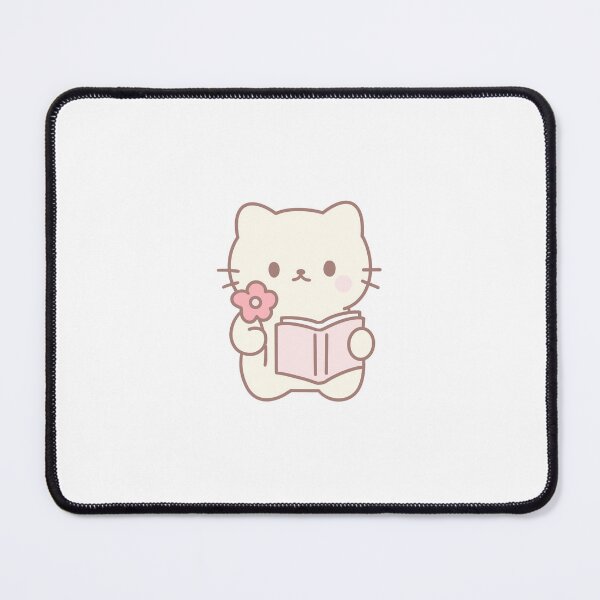 Item preview, Cute Cat Bookworm with Flower Kawaii Hand-Drawn Reading designed and sold by strawberrycups.