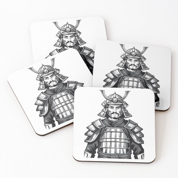 Item preview, Black and white portrait of a Japanese samurai warrior or shogun in helmet and armor designed and sold by Danler.